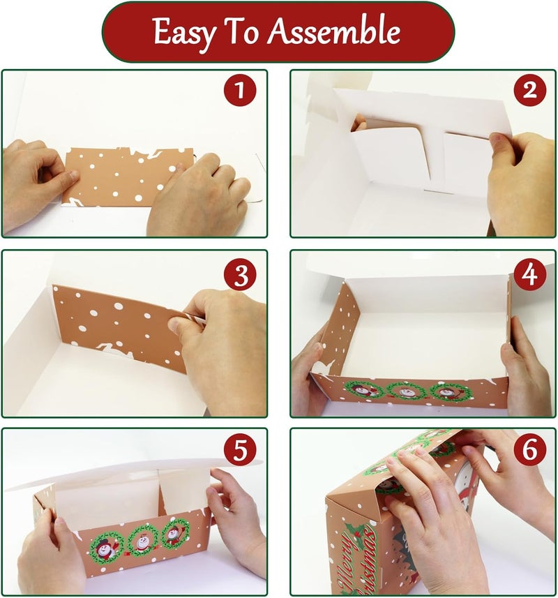 ZMCINER 12 PCS Christmas Cookie Boxes for Gift Giving Christmas Bakery Boxes Treat Boxes Baking Boxes with Window for Pastries, Cupcakes, Brownies, Donuts, Gift-Giving 8.75 x 5.75 x 2.75 Inches - Image 4